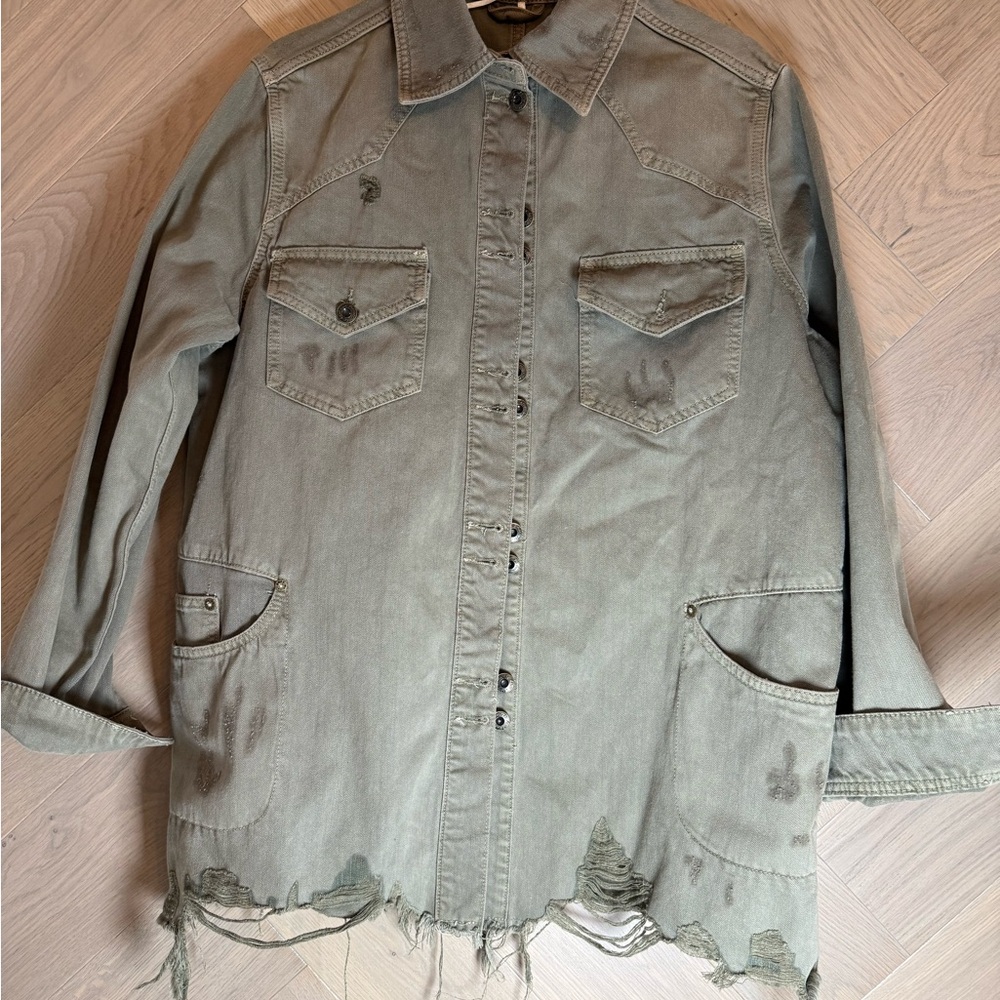 NWOT Free People Olive Distressed Utility Jacket